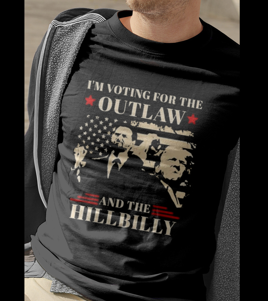 I'm Voting For The Outlaw And The Hillbilly Stars And Stripes Retro Portraits T-Shirt