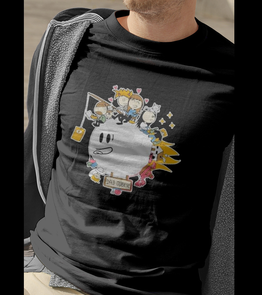 Daj Odber Cartoon Characters Around Smiling Moon With Expressions And Accessories T-Shirt