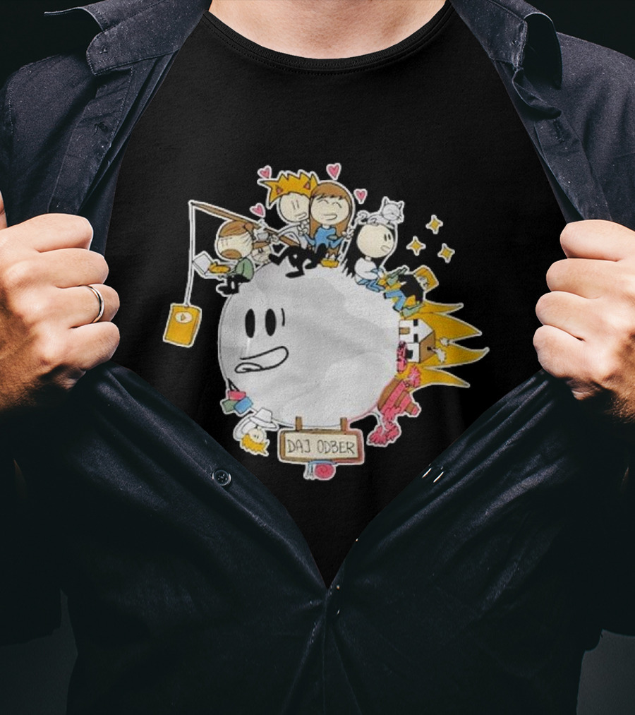 Daj Odber Cartoon Characters Around Smiling Moon With Expressions And Accessories T-Shirt