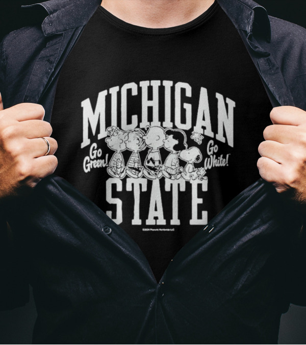 Peanuts Characters Go Green Go White Michigan State The Gang T-Shirt