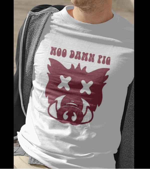 Woo Damn Pig Razorback Silhouette With X Eyes T-Shirt