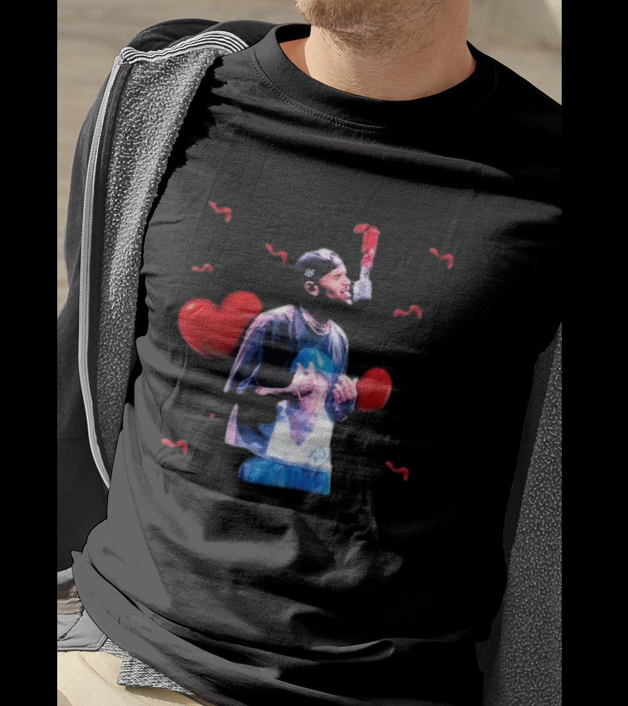 Chris Brown Microphone Performance With Hearts T-Shirt