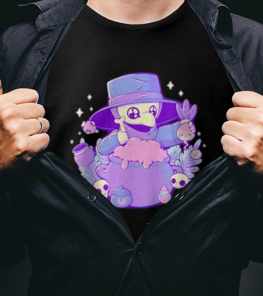 Cute Kawaii Plague Doctor With Potion Cauldron And Skulls T-Shirt