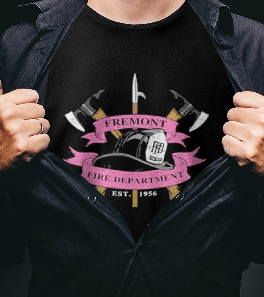 Fremont Fire Department Est 1956 Helmet And Crossed Axes Emblem T-Shirt