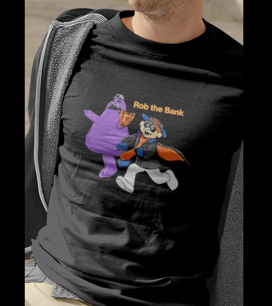 Grimace Monster Accompanies Rob The Bank Heist With Classic Burglar Image T-Shirt