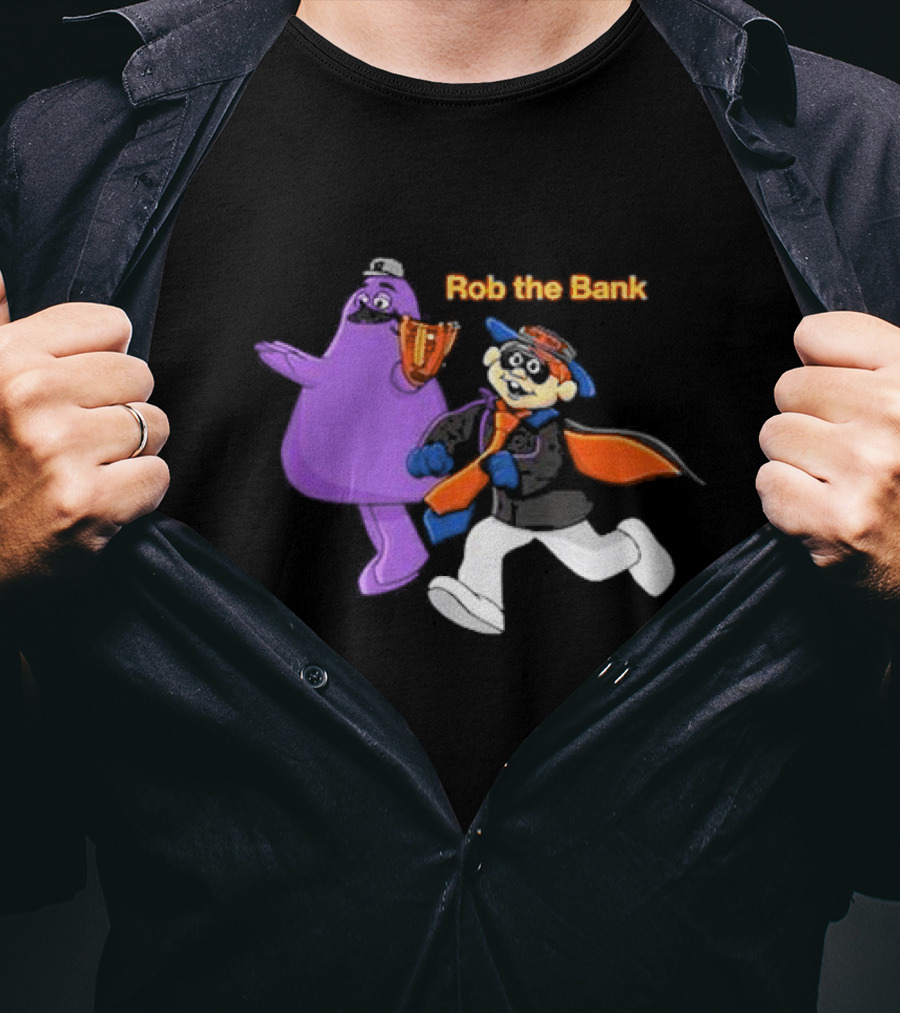 Grimace Monster Accompanies Rob The Bank Heist With Classic Burglar Image T-Shirt