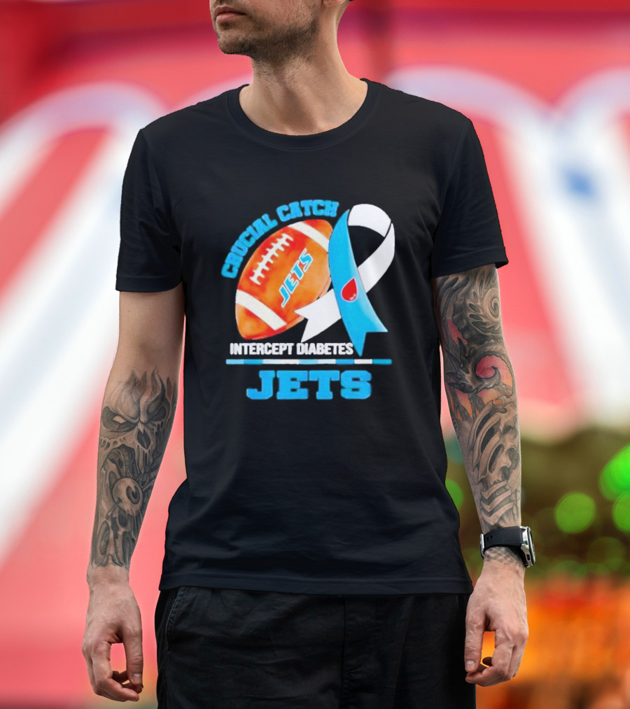 Crucial Catch Jets Intercept Diabetes Awareness Football T-Shirt