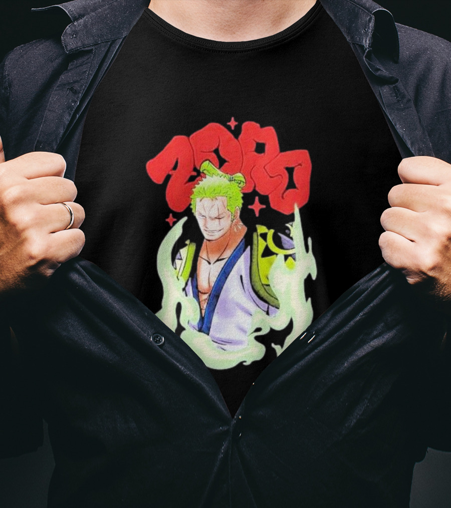 One Piece Zoro Japan Animation Airbrush Style Manga Character T-Shirt