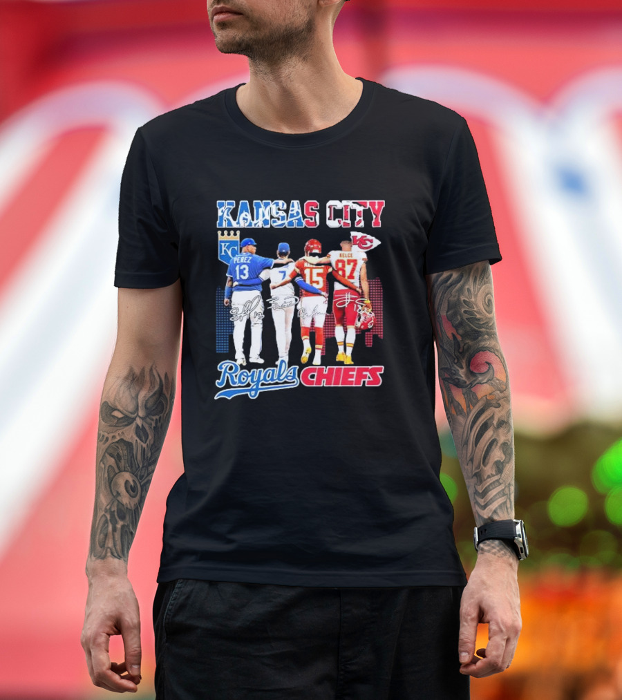 Kansas City Perez Witt Jr Mahomes Kelce Royals Chiefs T-Shirt