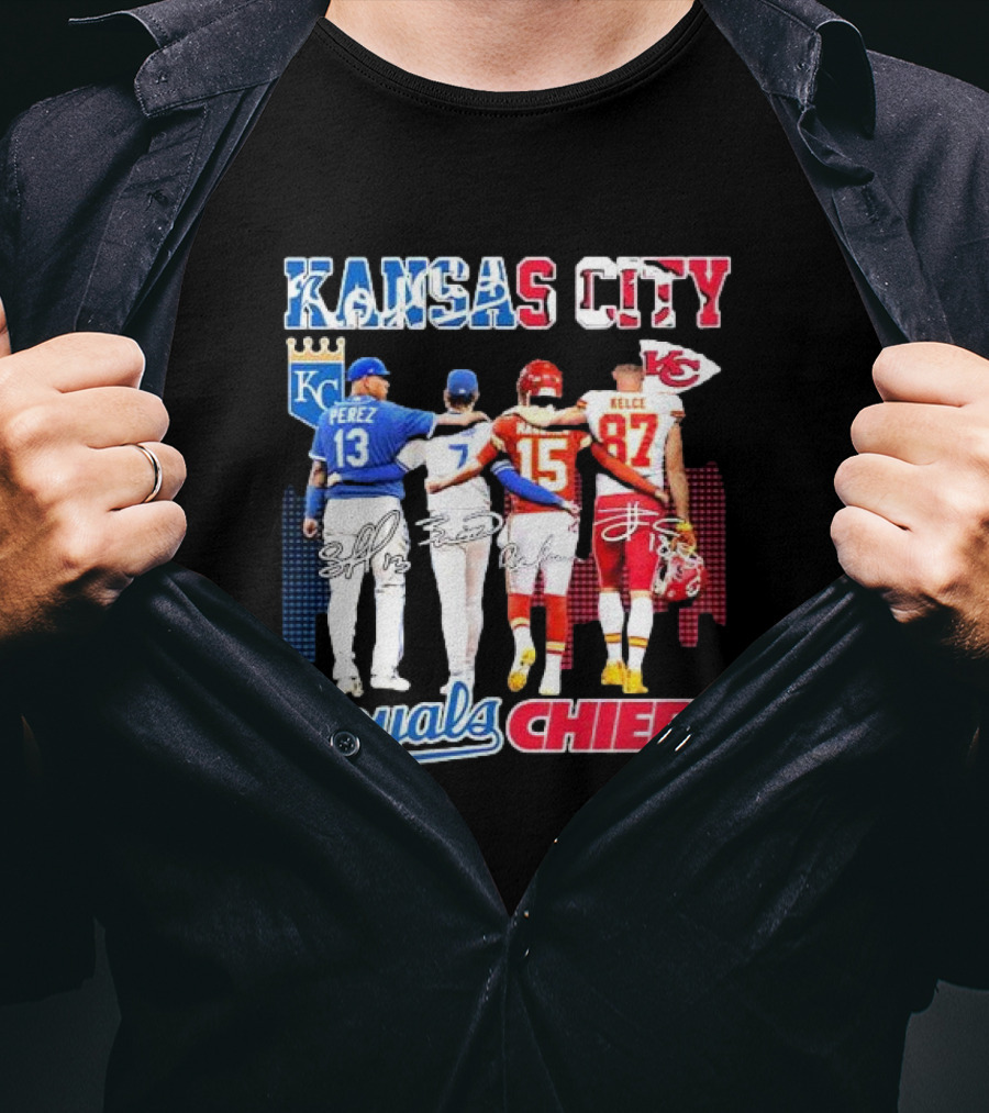 Kansas City Perez Witt Jr Mahomes Kelce Royals Chiefs T-Shirt