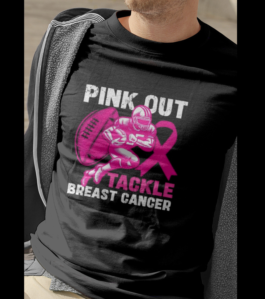 PINK OUT TACKLE BREAST CANCER Football Players Awareness T-Shirt