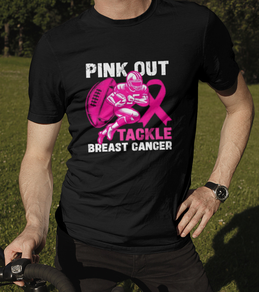 PINK OUT TACKLE BREAST CANCER Football Players Awareness T-Shirt