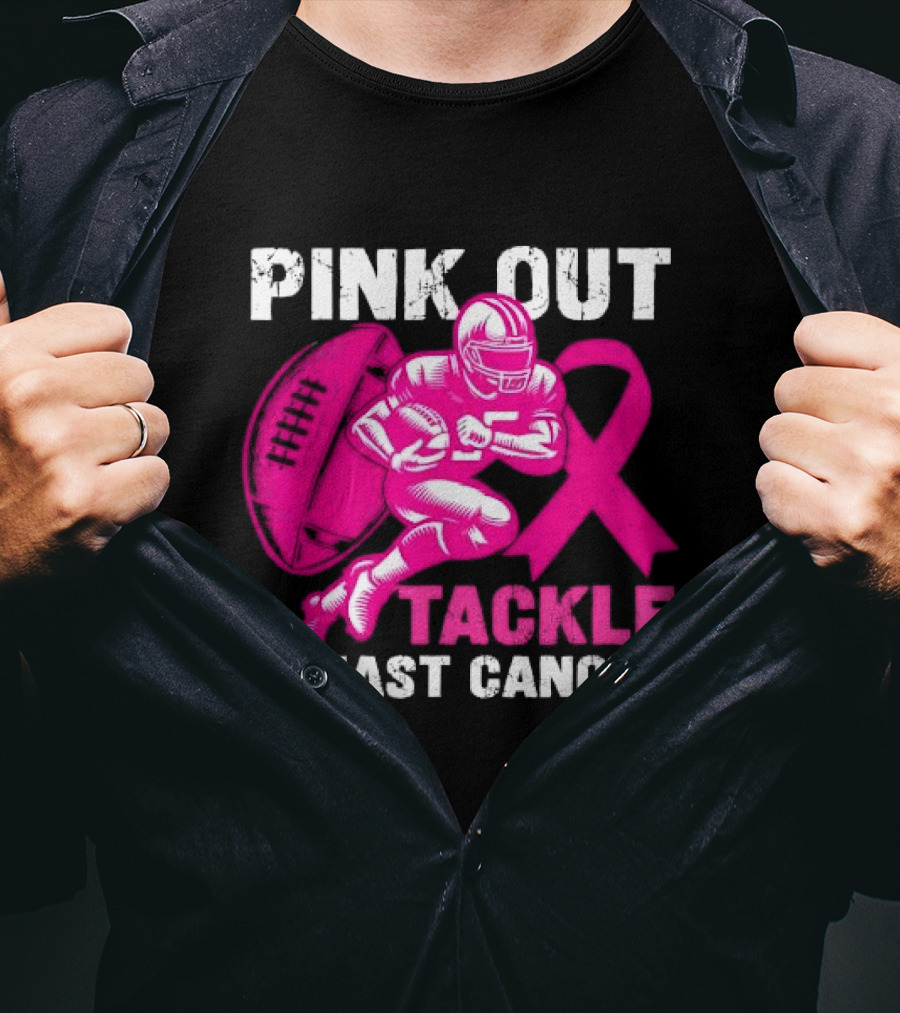 PINK OUT TACKLE BREAST CANCER Football Players Awareness T-Shirt
