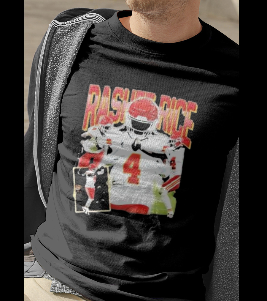 Rashee Rice Football Action 4 Red And White Uniform T-Shirt