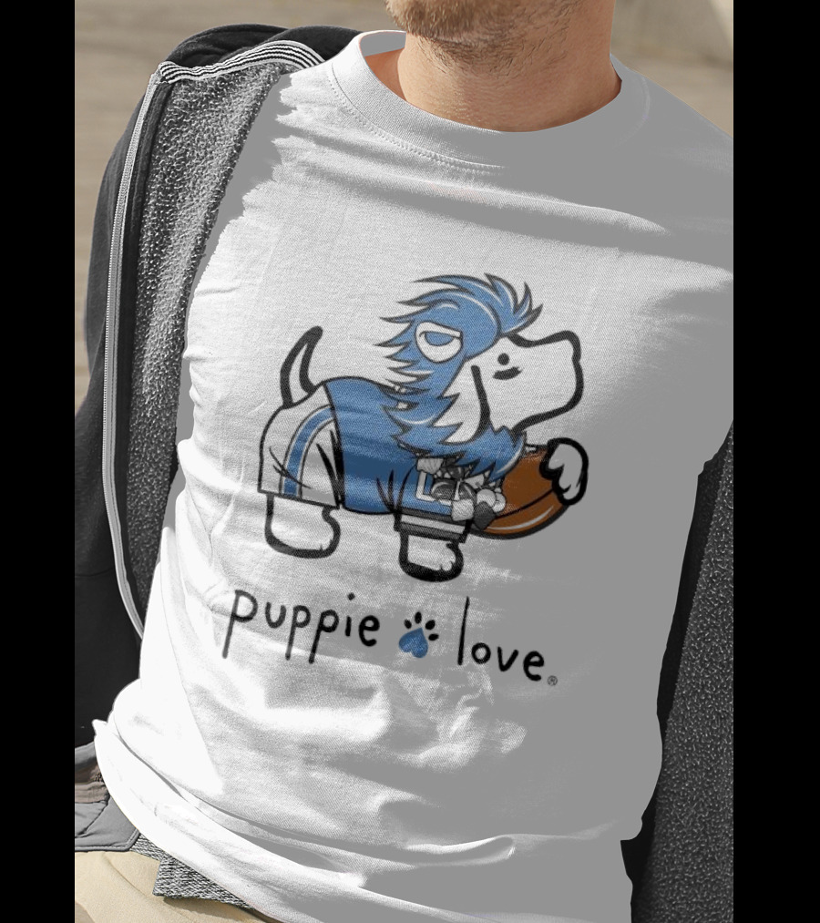 Puppie Love Blue And Silver Mascot Pup Detroit Lions Football T-Shirt