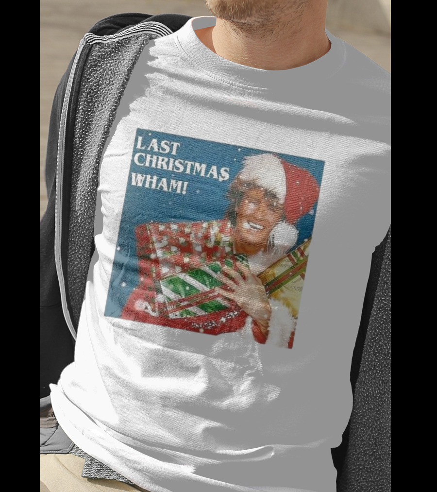 Last Christmas Wham George Michael Santa Hat Holding Gift T-Shirt