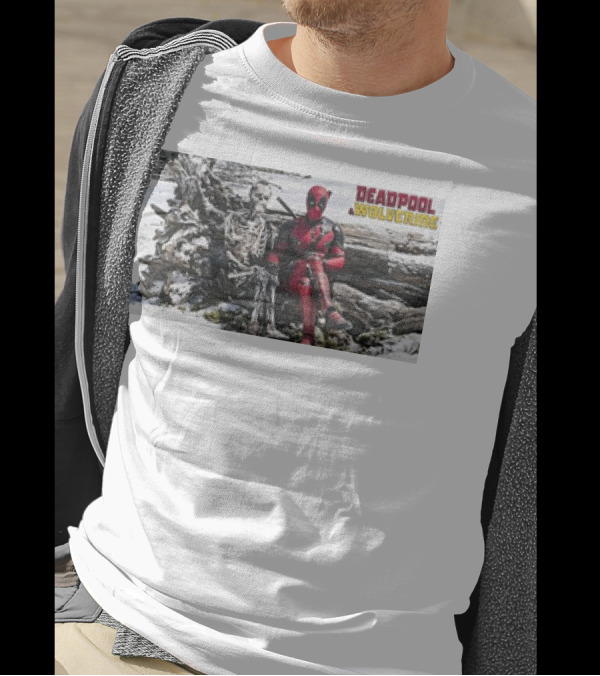 Deadpool And Skeleton Wolverine Snowy Scene T-Shirt