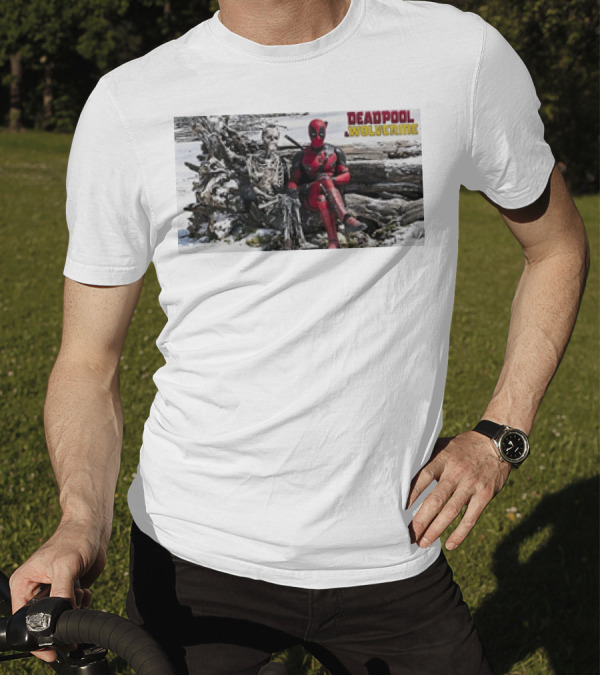 Deadpool And Skeleton Wolverine Snowy Scene T-Shirt