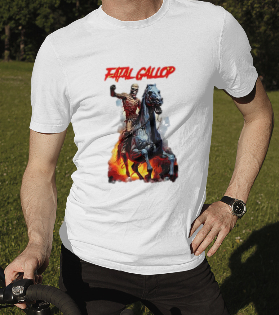 Fatal Gallop Diabolic Fear Black Horror Evil Monster Terror Skeleton Rider Horse Flames T-Shirt