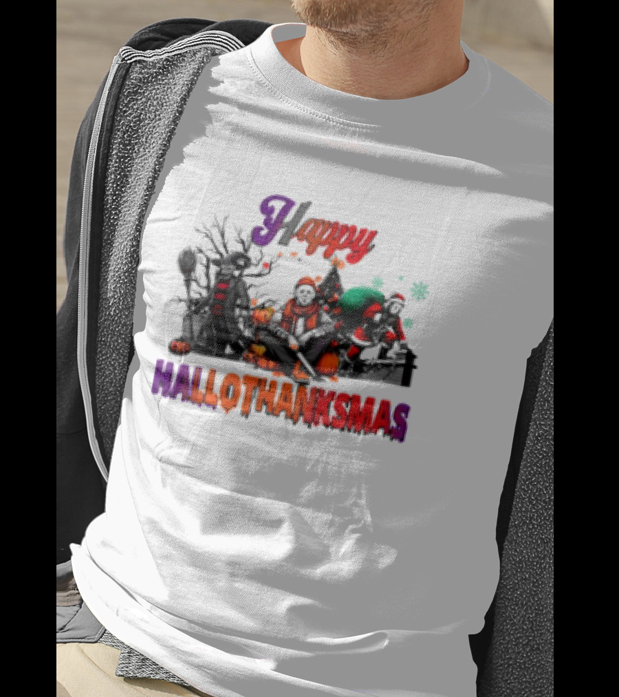 Happy Hallothanksmas Horror Freddy Voorhees Christmas Characters T-Shirt