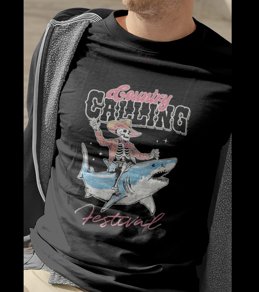 Country Calling Festival Cowboy Shark Skeleton T-Shirt