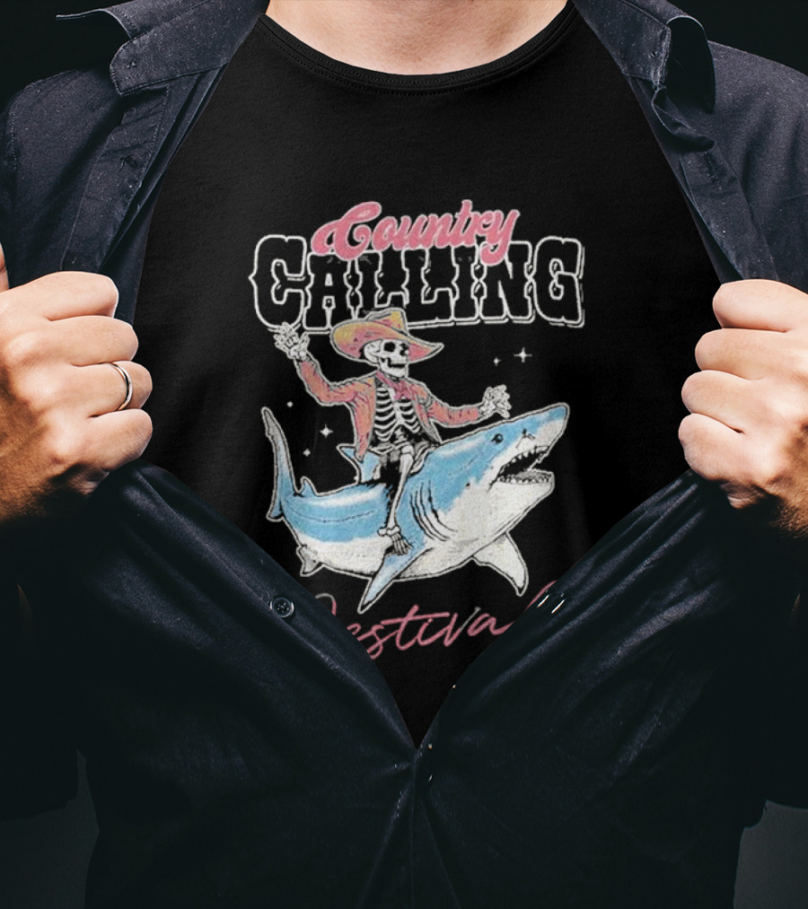 Country Calling Festival Cowboy Shark Skeleton T-Shirt
