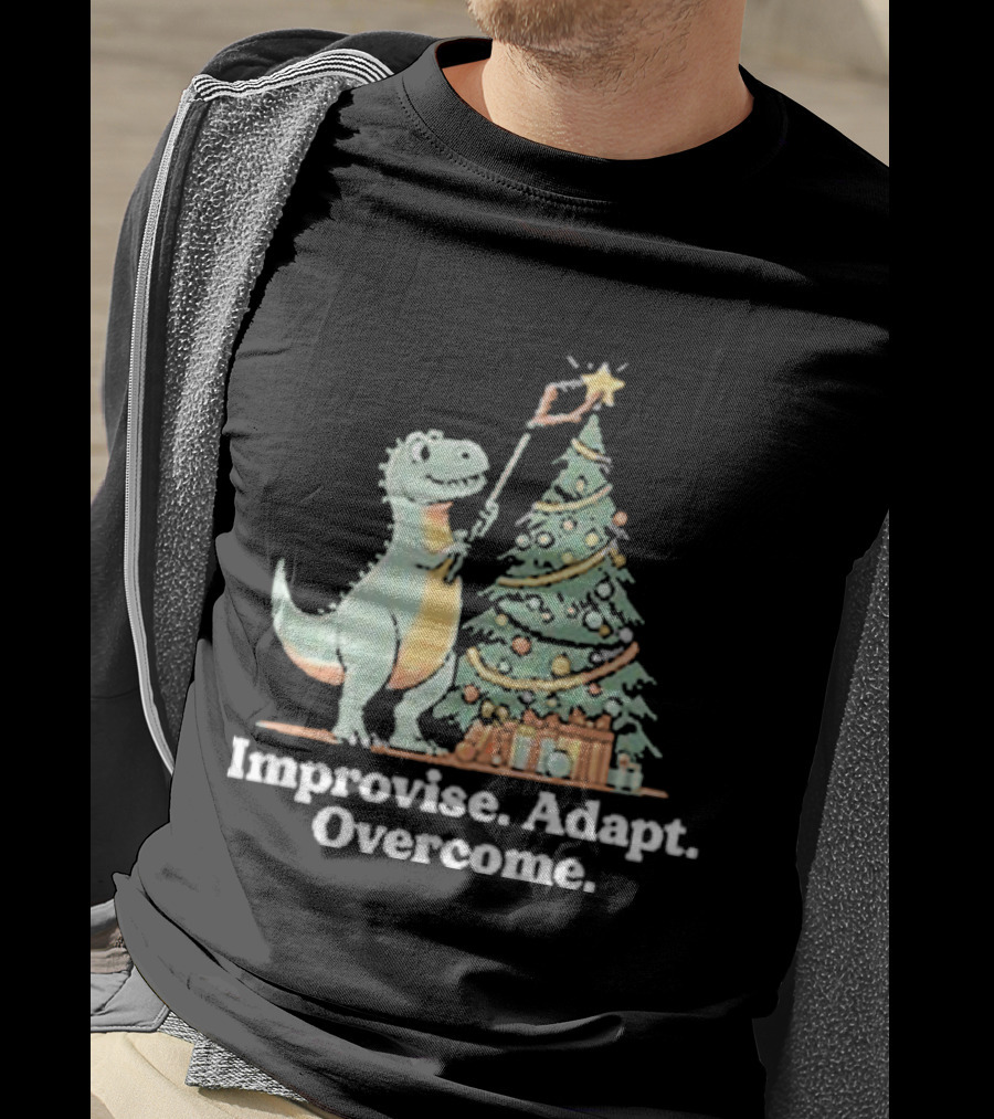 Improvise Adapt Overcome Tree Rex Dinosaur Christmas Star T-Shirt