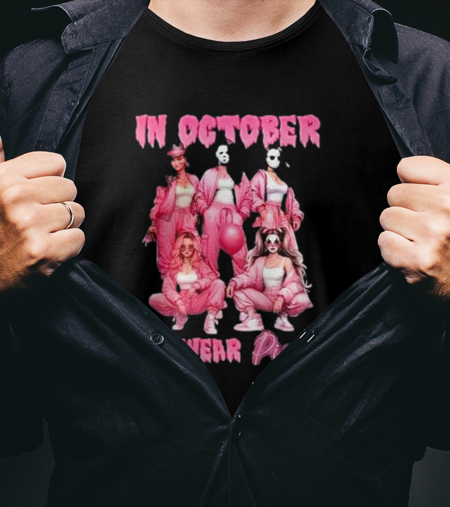 In October We Wear Pink Comadre Crew Horror Movie T-Shirt