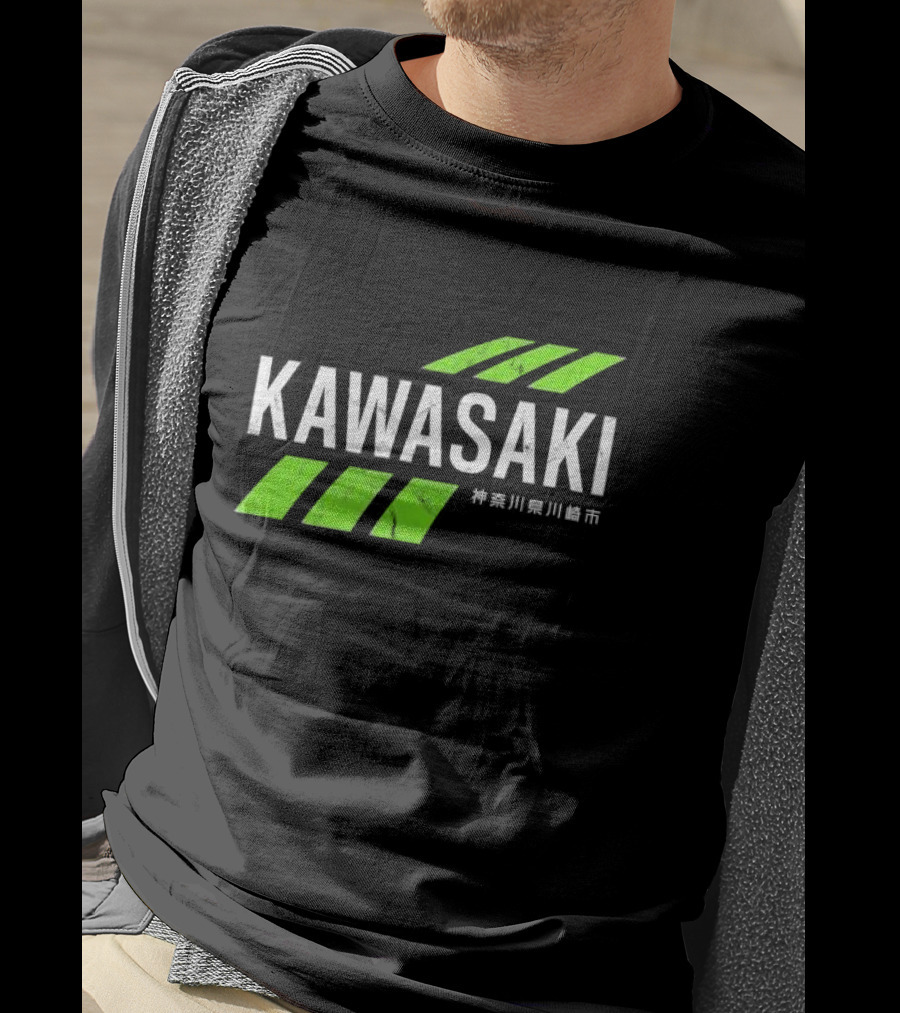 Kawasaki Green City Kanagawa Japanese Text Racing Stripes T-Shirt