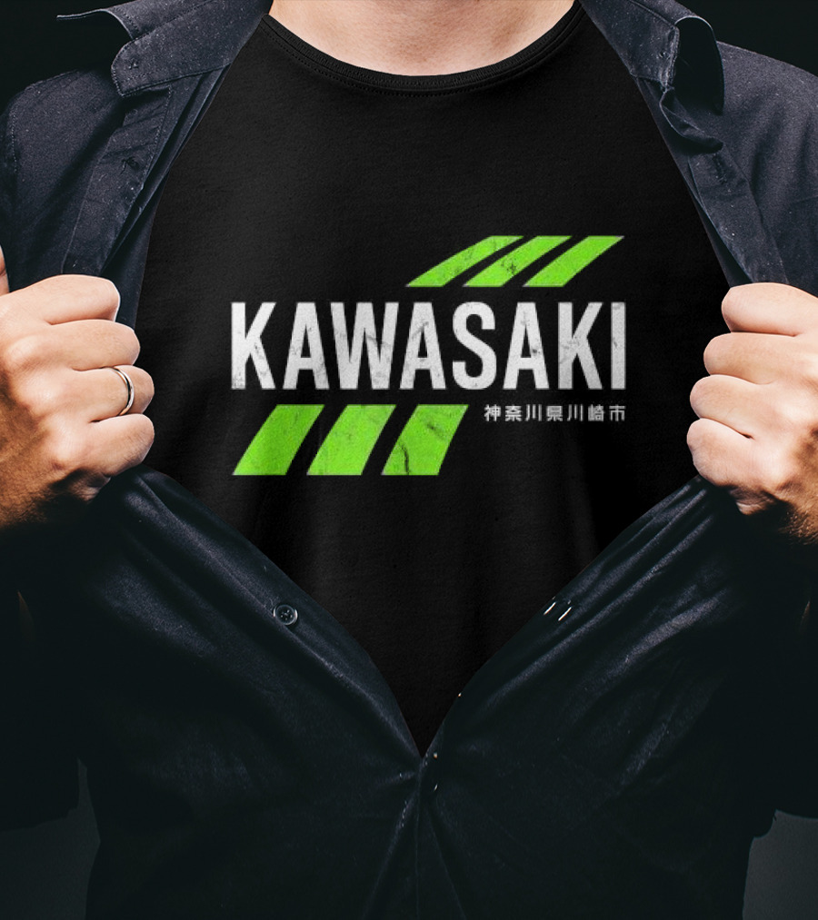 Kawasaki Green City Kanagawa Japanese Text Racing Stripes T-Shirt