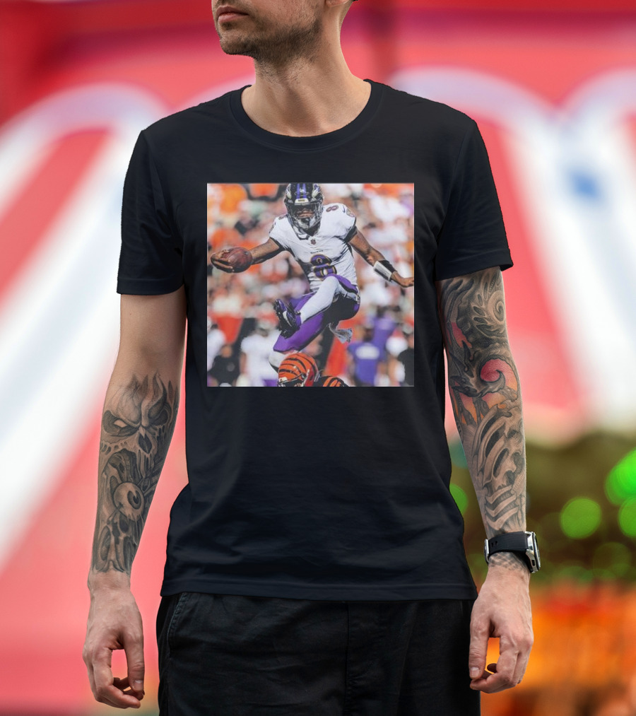 Lamar Jackson Baltimore Ravens NFL Week 5 Action Leap T-Shirt