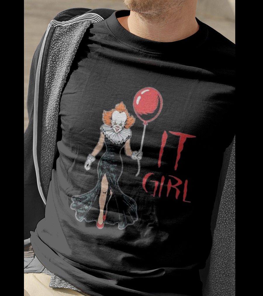 Pennywise IT Girl Holding Red Balloon In Black Dress T-Shirt