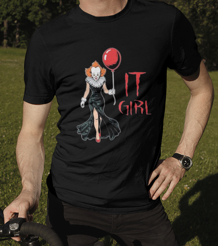 Pennywise IT Girl Holding Red Balloon In Black Dress T-Shirt
