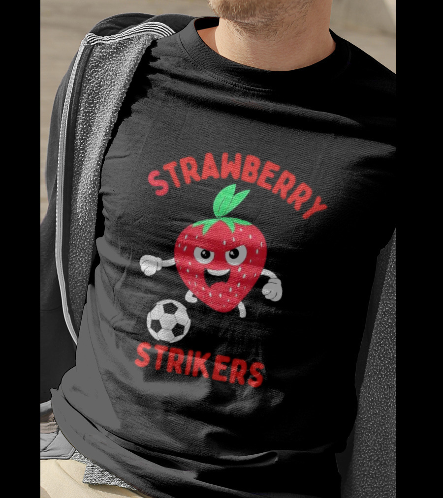 Strawberry Strikers Soccer Team Fun Cartoon With Soccer Ball T-Shirt