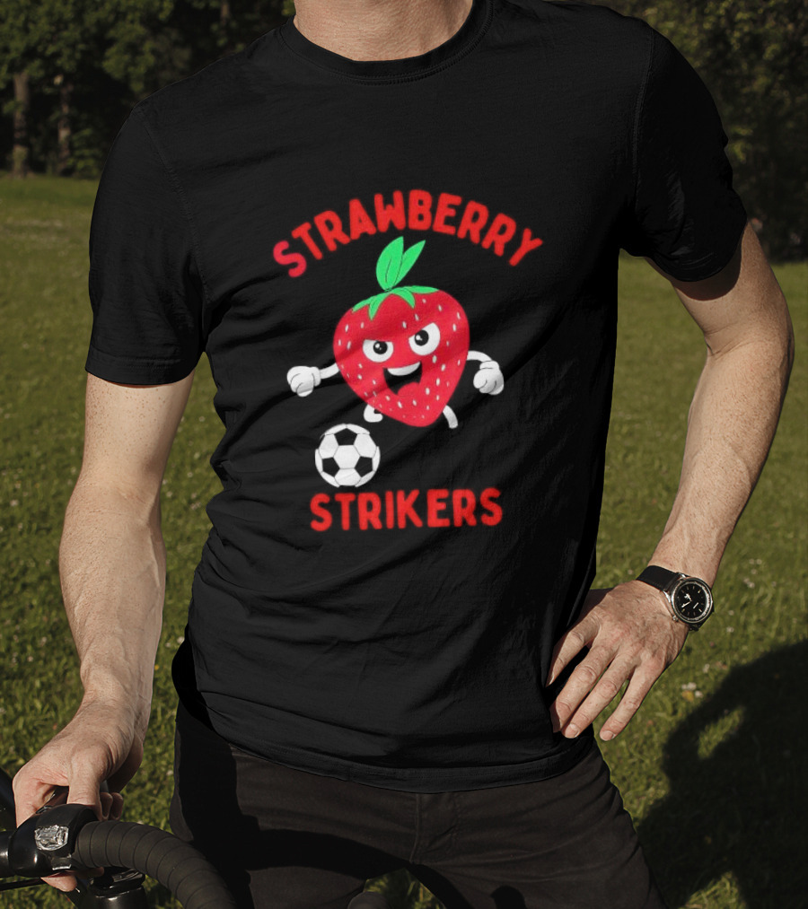Strawberry Strikers Soccer Team Fun Cartoon With Soccer Ball T-Shirt