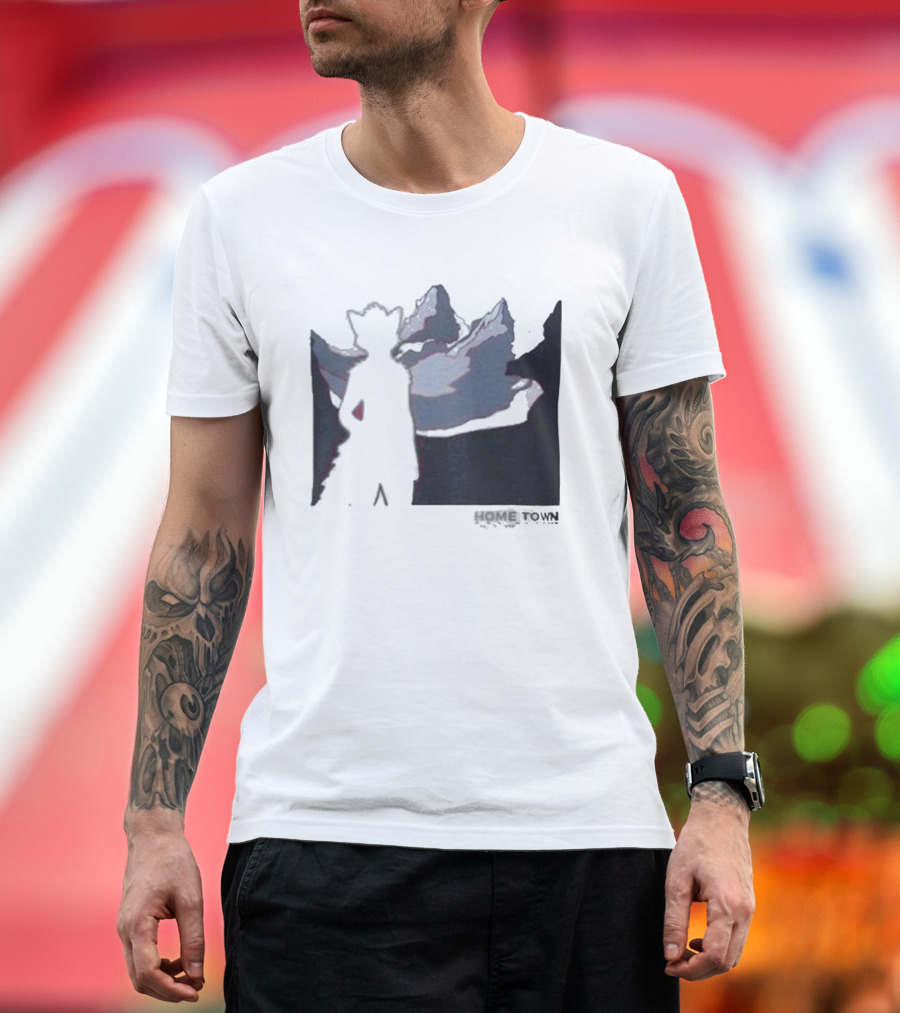 The Fox Nest Store Home Town Silhouette with Mountains Background T-Shirt