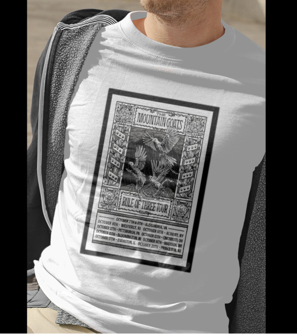 The Mountain Goats Rule Of Three Tour October Dates Featuring Dice And Birds T-Shirt