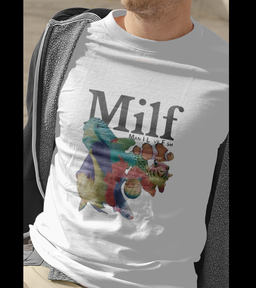 Milf Man I Love Fish Colorful Fish Collage T-Shirt