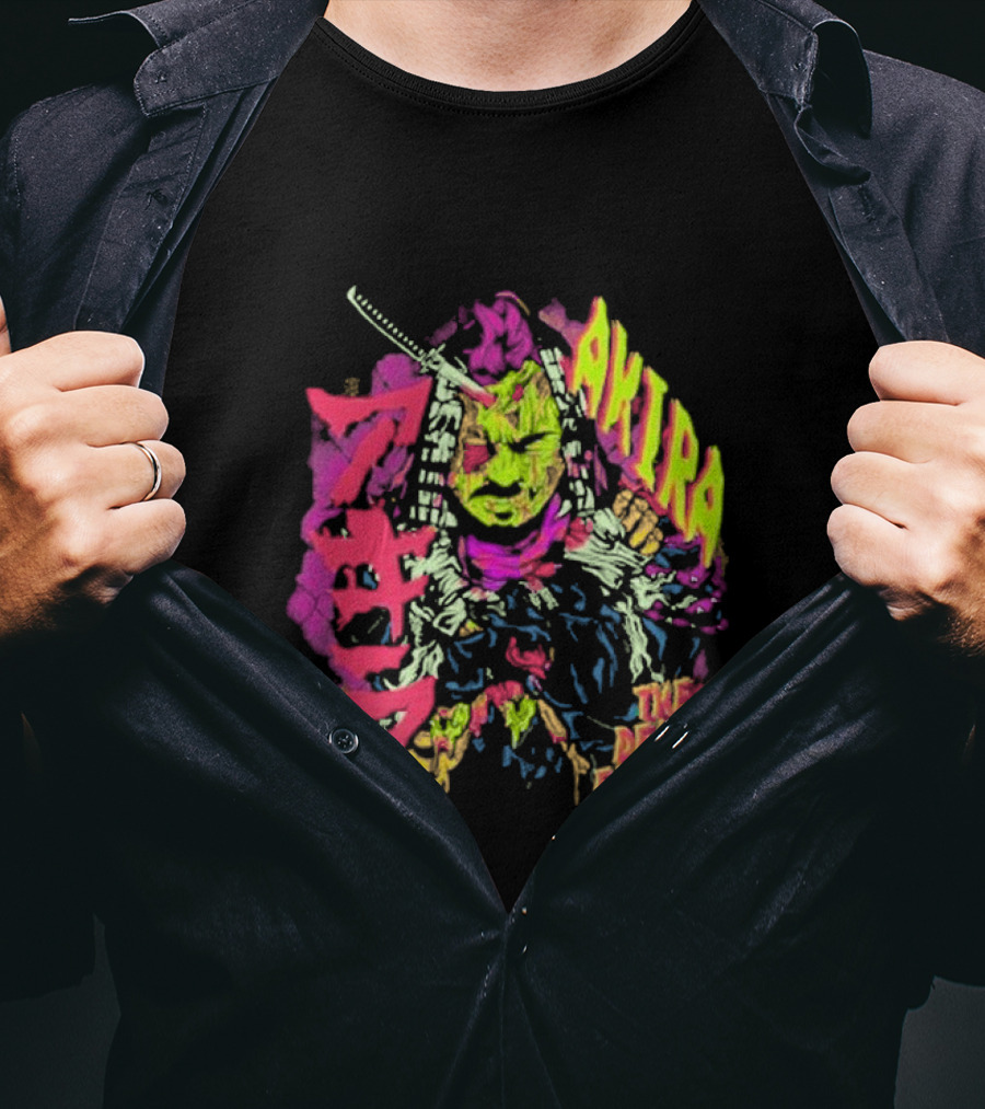 Akira Zombie Samurai Death Fighter In Neon Colors T-Shirt