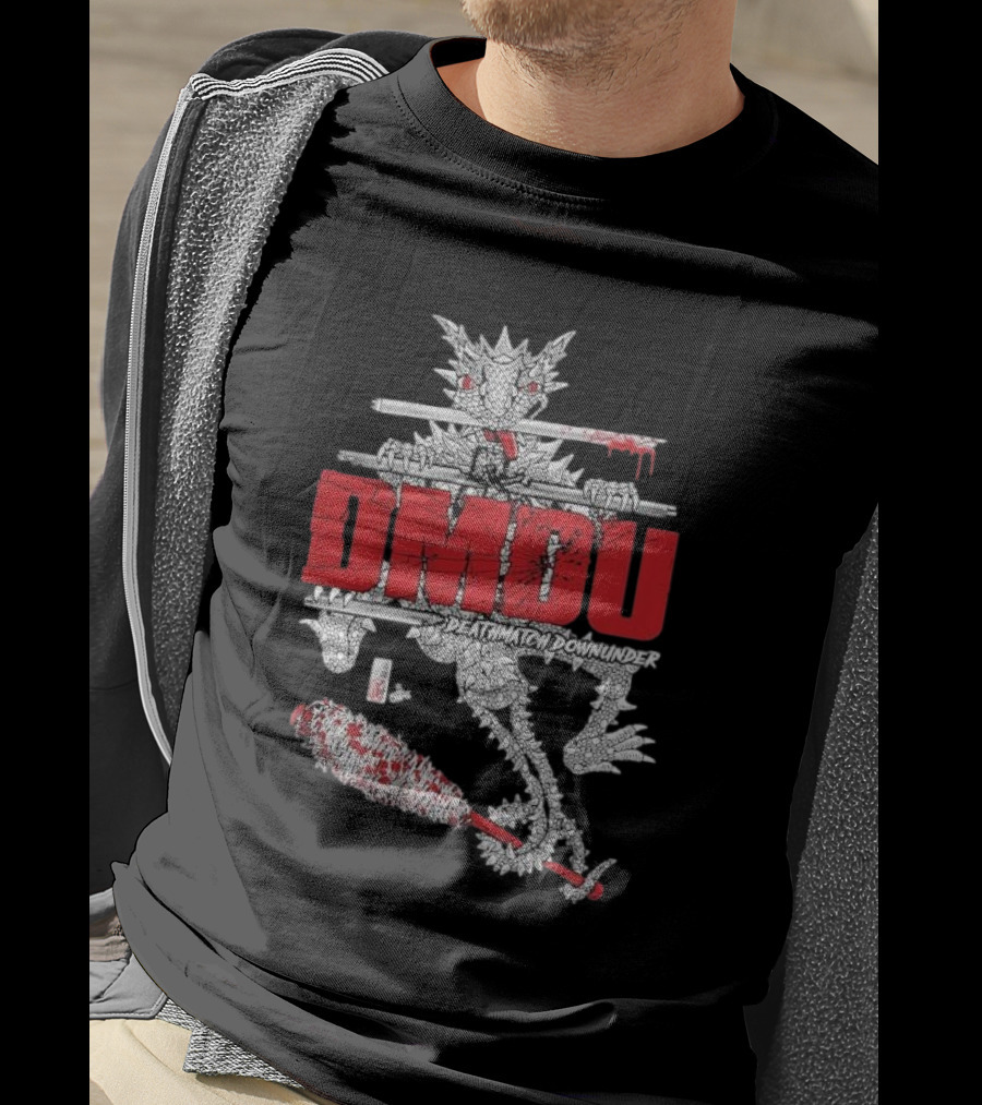 DMOU Deathmatch Downunder Dragon With Barbed Bat And Weaponry T-Shirt