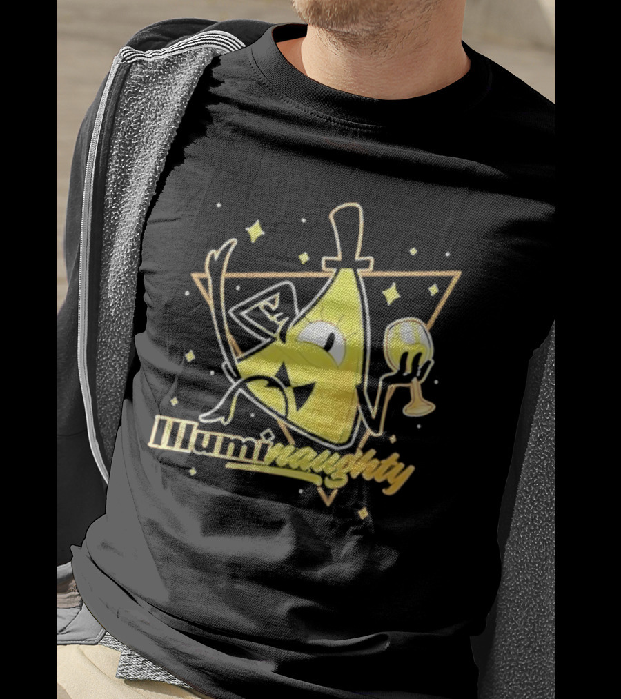 Illuminati Illuminaughty Triangle Cartoon With Wine Glass T-Shirt