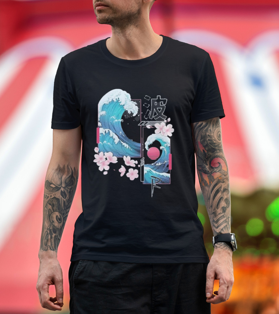 Pandorya Nami Cherry Blossom Wave Aesthetic Grnk T-Shirt
