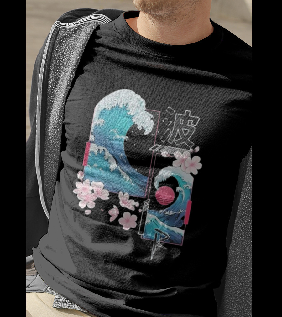Pandorya Nami Cherry Blossom Wave Aesthetic Grnk T-Shirt