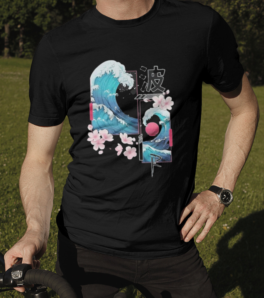 Pandorya Nami Cherry Blossom Wave Aesthetic Grnk T-Shirt