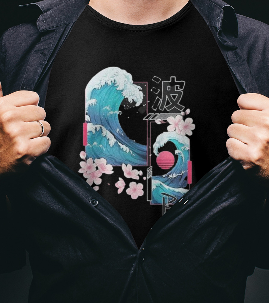 Pandorya Nami Cherry Blossom Wave Aesthetic Grnk T-Shirt