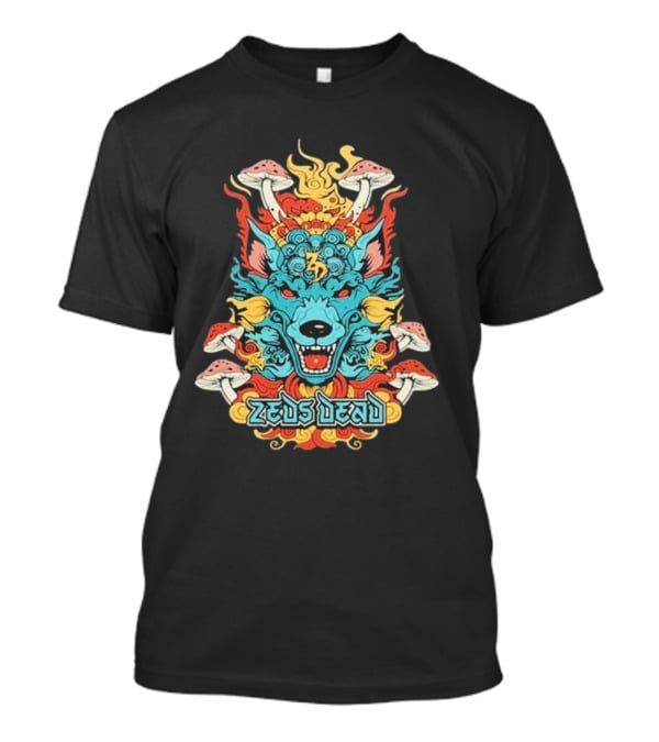 Zeds Dead Psychedelic Wolf And Mushrooms Imagery Navy T-Shirt