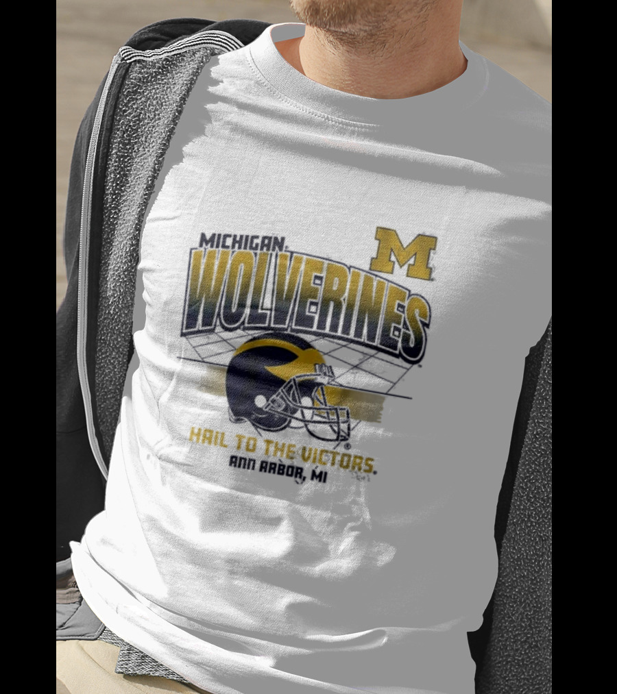Michigan Wolverines Helmet Hail To The Victors Ann Arbor MI T-Shirt