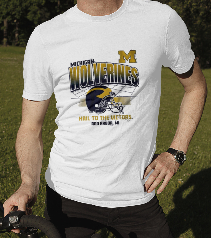 Michigan Wolverines Helmet Hail To The Victors Ann Arbor MI T-Shirt