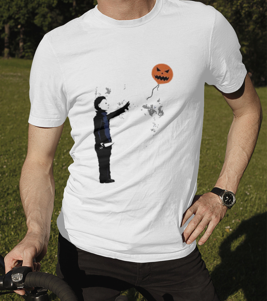 Ballooween Banksy Balloon Girl Meets Michael Myers Terror Horror Balloon T-Shirt