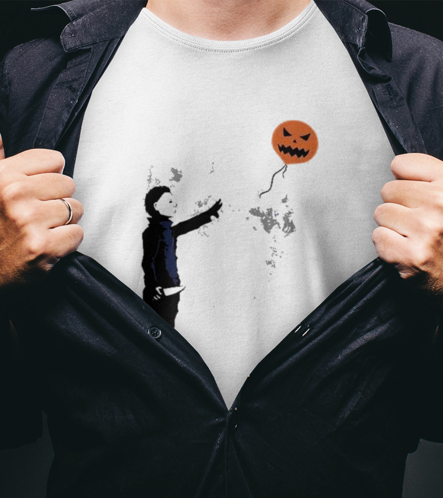 Ballooween Banksy Balloon Girl Meets Michael Myers Terror Horror Balloon T-Shirt